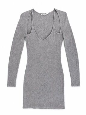 Alexander Wang Gray Ribbed Knit Long Sleeve Mini Dress Size M